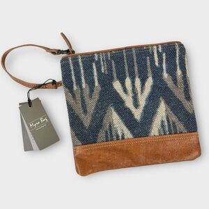 Myra Bag Navy Gray Brown Wristlet Purse Elegant Travel Pouch Aztec Southwest NWT